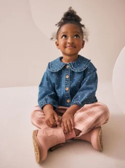Normaal blauw - Set van denim overhemd en geruite broek (3mnd-7jr)