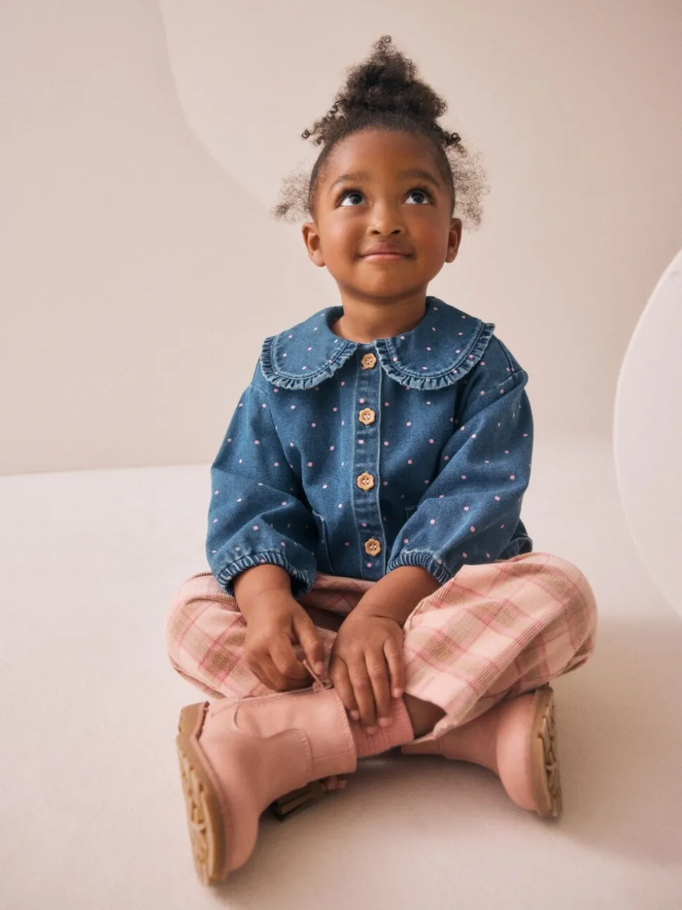 Normaal blauw - Set van denim overhemd en geruite broek (3mnd-7jr)