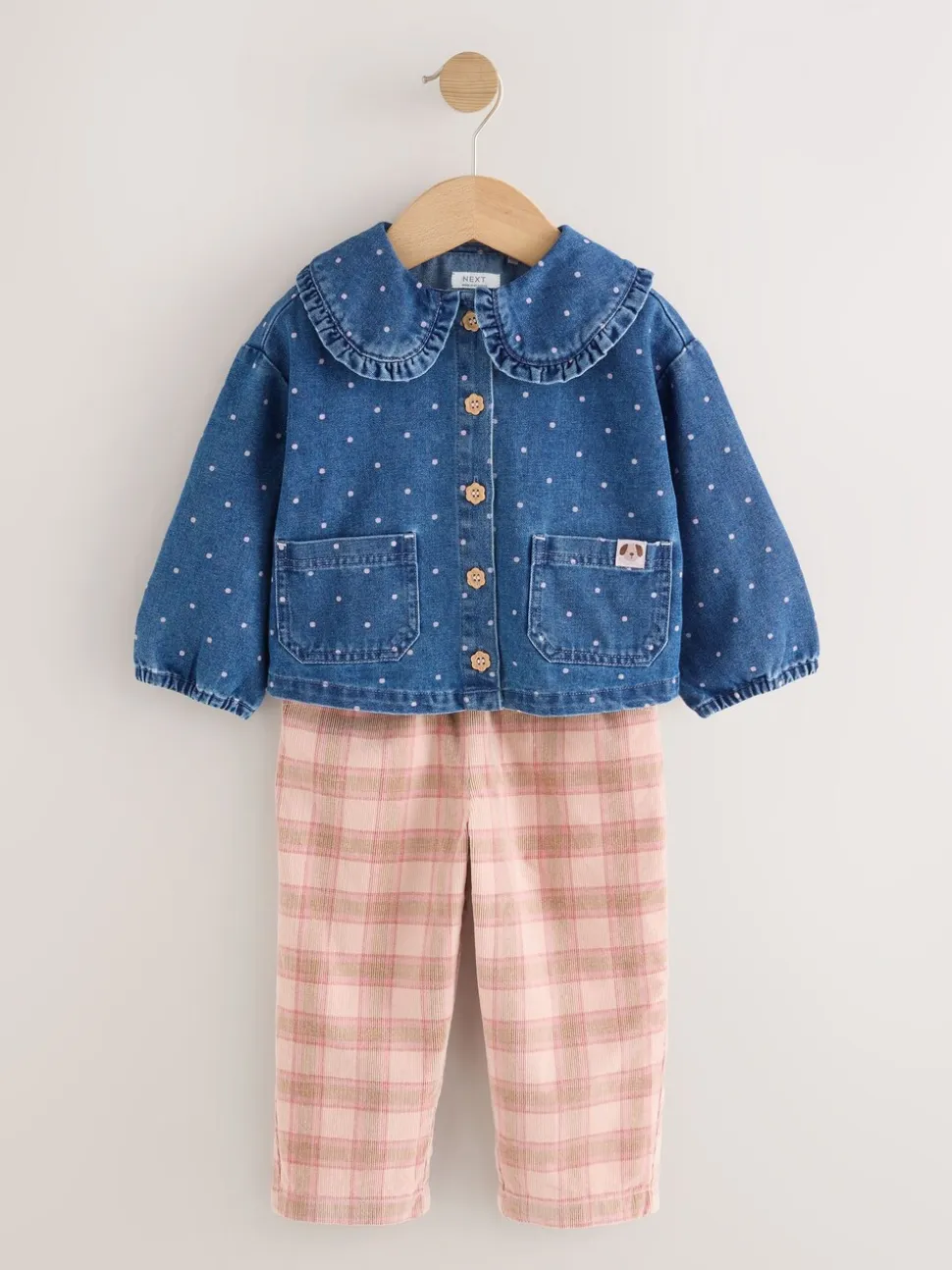 Normaal blauw - Set van denim overhemd en geruite broek (3mnd-7jr)