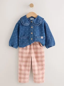 Normaal blauw - Set van denim overhemd en geruite broek (3mnd-7jr)