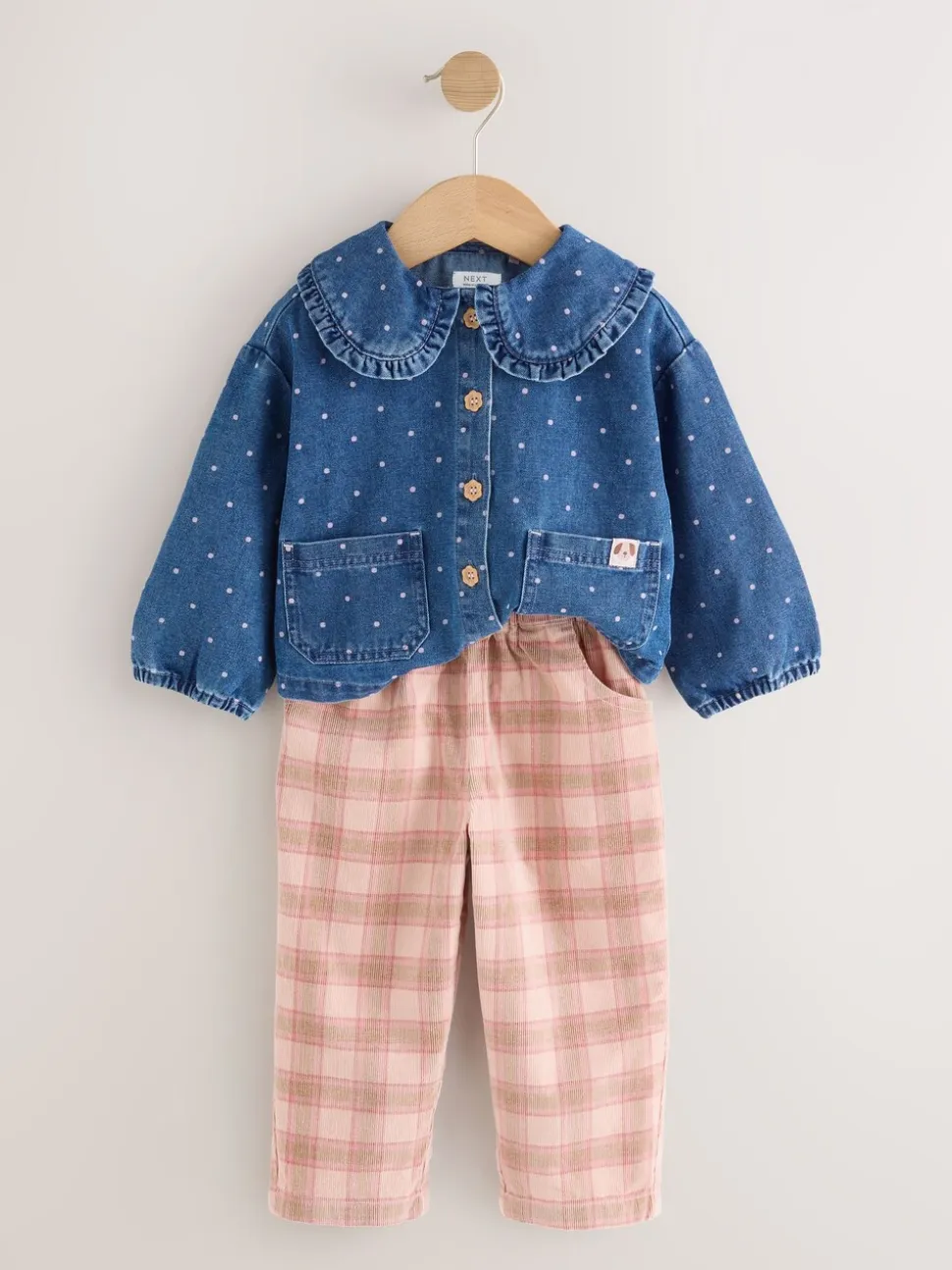Normaal blauw - Set van denim overhemd en geruite broek (3mnd-7jr)