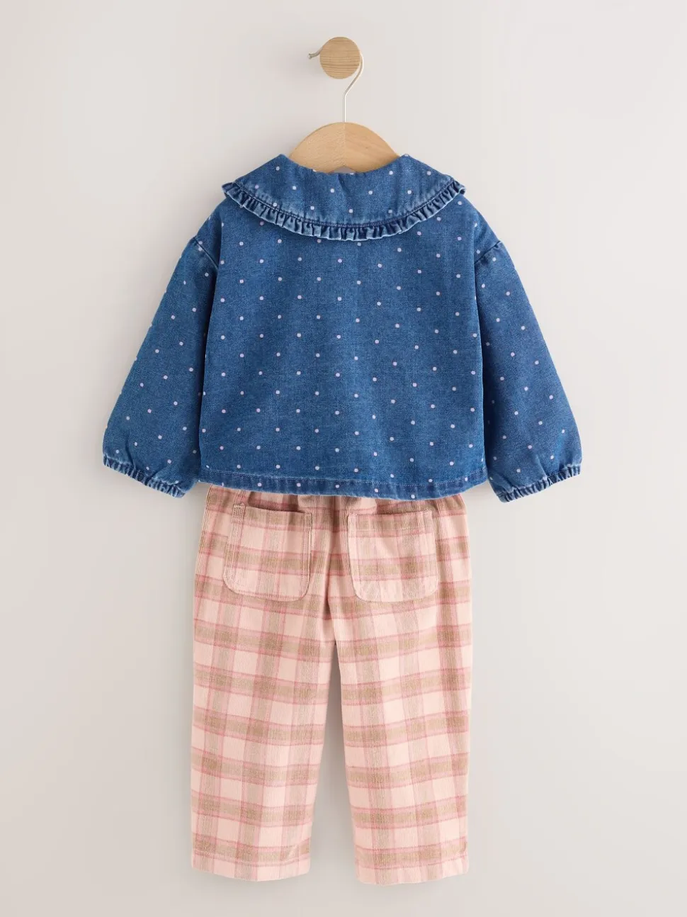 Normaal blauw - Set van denim overhemd en geruite broek (3mnd-7jr)