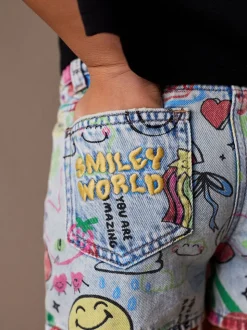 Normaal blauw - SmileyWorld® Graffiti Print Denim Shorts (3-16yrs)