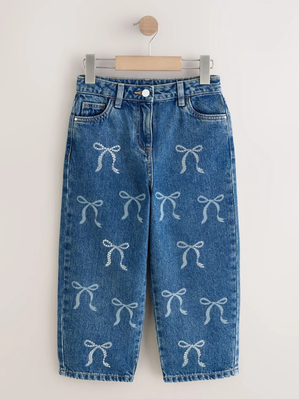 Normaal blauw - Wijde jeans met Bloemenprint en versieringen (3-16jr)