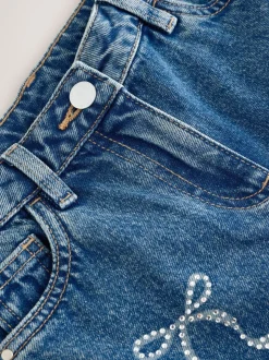 Normaal blauw - Wijde jeans met Bloemenprint en versieringen (3-16jr)