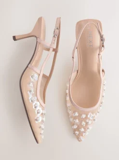 Nude Embellished - Forever Comfort® Spitse Mesh Slingback Hakken