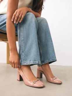 Nude-roze - Hardware Slingback Block Heels