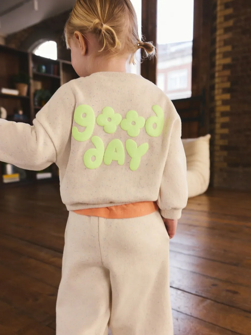 Oatmeal Nep Good Day - Sweatshirt met ronde hals (3 mnd-7 jr)