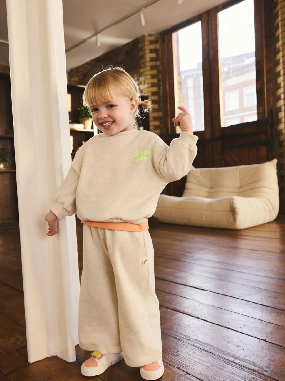 Oatmeal Nep Good Day - Sweatshirt met ronde hals (3 mnd-7 jr)