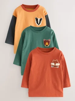 Ochre Yellow Woodland - Set van 3 T-shirts met lange mouwen en applicatie (3mnd-7jr)