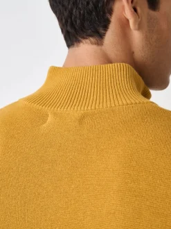 Okergeel - Effen - Regular fit 100% katoenen premium trui met korte rits