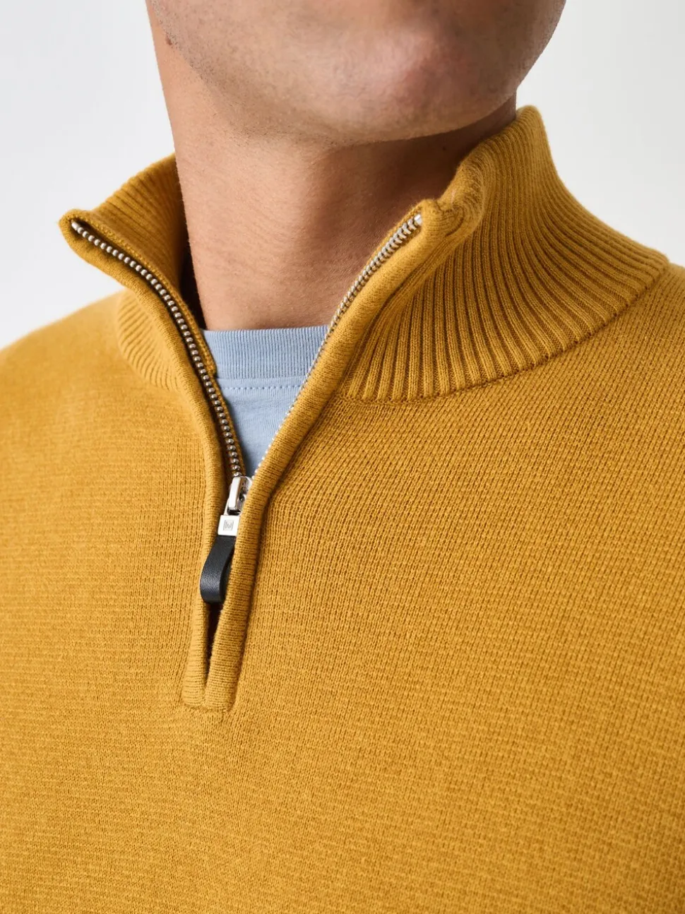 Okergeel - Effen - Regular fit 100% katoenen premium trui met korte rits