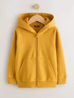 Okergeel - Effen hoodie met doorlopende rits (3-16 jr)