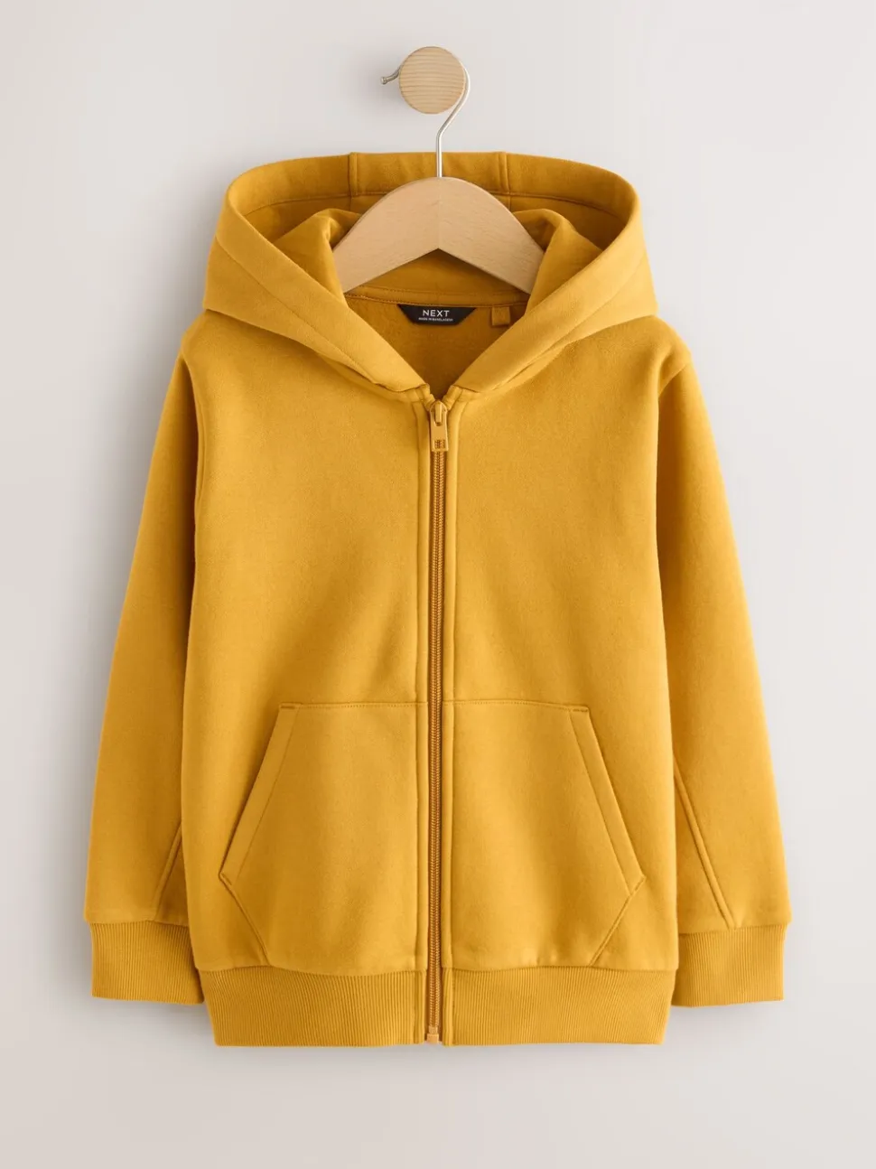 Okergeel - Effen hoodie met doorlopende rits (3-16 jr)