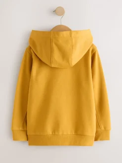 Okergeel - Effen hoodie met doorlopende rits (3-16 jr)