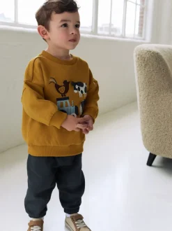 Okergeel/Antraciet boerderij - Set met sweatshirt en joggingbroek (3mnd -7jr)