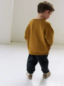 Okergeel/Antraciet boerderij - Set met sweatshirt en joggingbroek (3mnd -7jr)