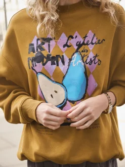 Olijfgroen - Cotton Rich Fruit Art Graphic Longsleeve Crewneck Sweatshirt