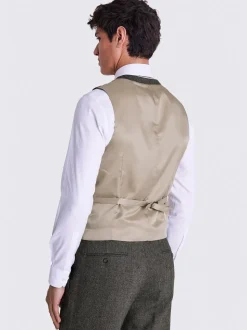 Olijfgroen - MOSS Tailored Herringbone Suit Waistcoat