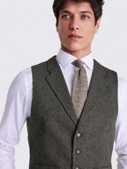 Olijfgroen - MOSS Tailored Herringbone Suit Waistcoat