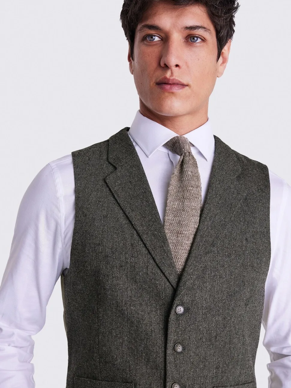 Olijfgroen - MOSS Tailored Herringbone Suit Waistcoat
