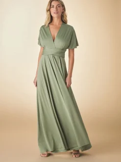 Olijfgroen - Multiway jersey Maxi-jurk voor bruiloftsgasten