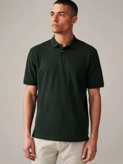 Olijfgroen - Normale Pasvorm - Piqué poloshirt met korte mouwen