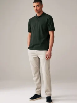 Olijfgroen - Normale Pasvorm - Piqué poloshirt met korte mouwen