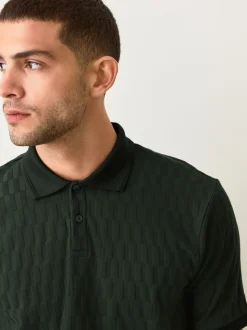 Olijfgroen - Normale Pasvorm - Net jacquard poloshirt