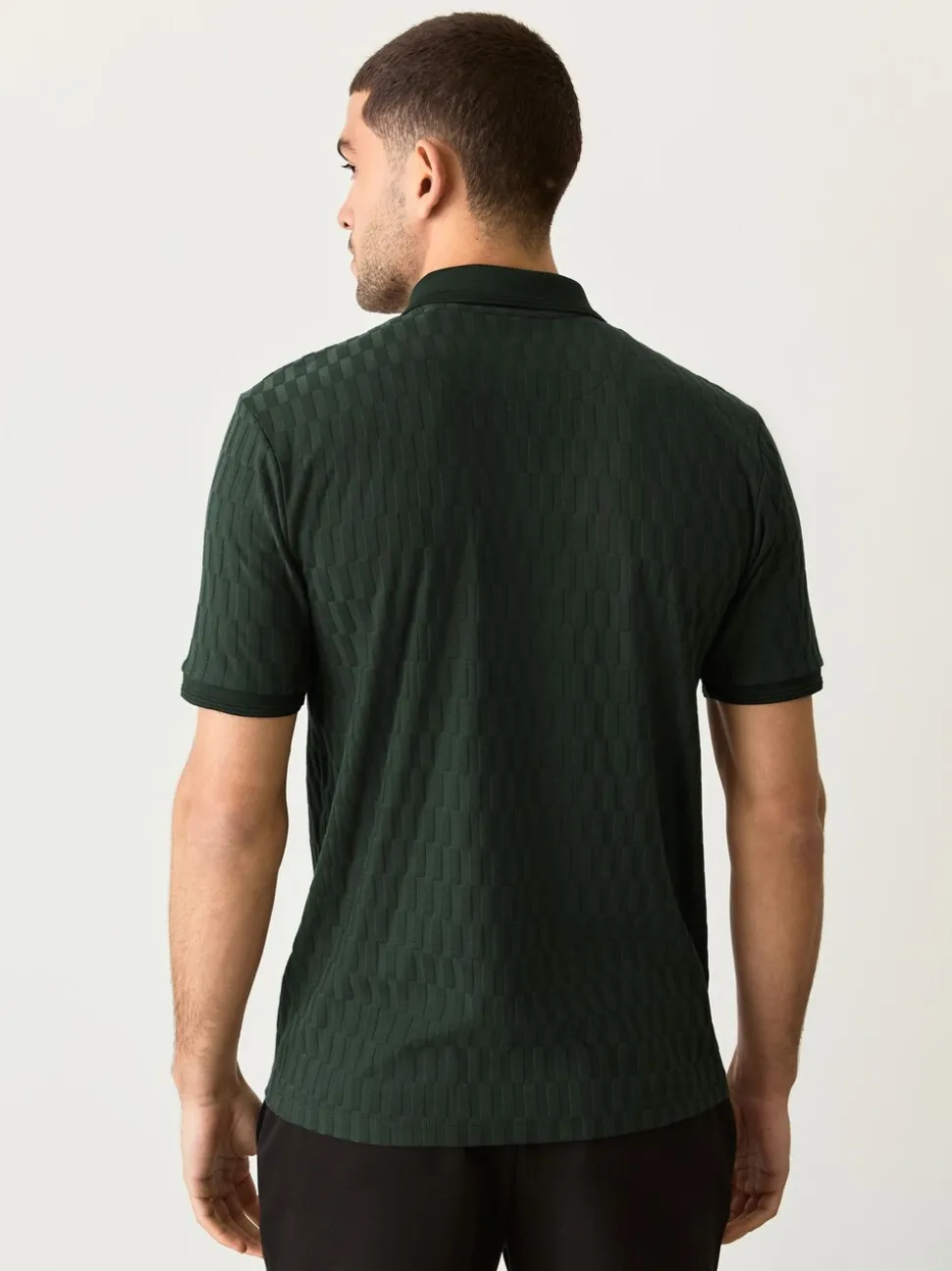 Olijfgroen - Normale Pasvorm - Net jacquard poloshirt