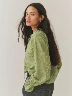 Olijfgroen - Tufty Jacquard Long Sleeve Blouse