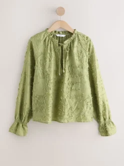 Olijfgroen - Tufty Jacquard Long Sleeve Blouse