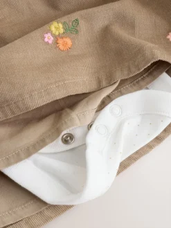 Olijfgroen geborduurd - Set van corduroy pinafore, bodysuit met lange mouwen en maillot voor baby's (0mnd-2jr)