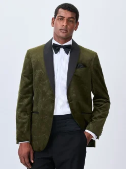 Olijfgroene Paisley - Normale Pasvorm - Fluwelen blazer met patroon