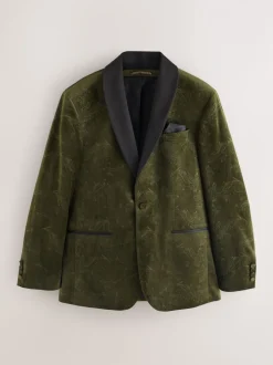 Olijfgroene Paisley - Normale Pasvorm - Fluwelen blazer met patroon