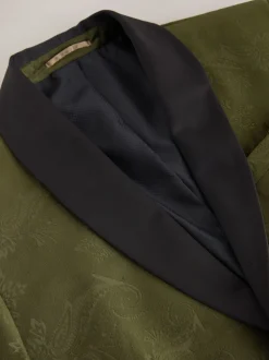 Olijfgroene Paisley - Normale Pasvorm - Fluwelen blazer met patroon