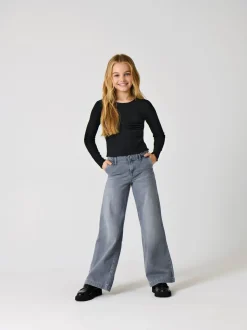 ONLY KIDS grijze jeans met wijde pijpen en verstelbare taille van 100% katoen