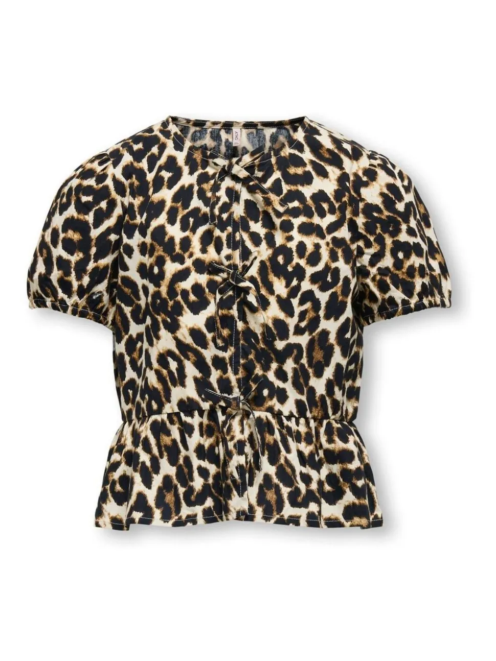 ONLY KIDS Leopard Print Puff Sleeve Bow Black Blouse
