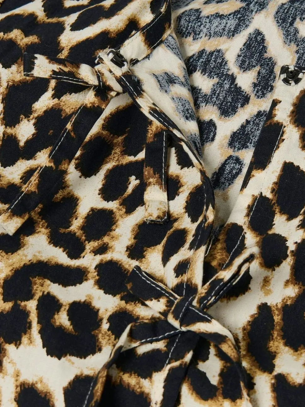 ONLY KIDS Leopard Print Puff Sleeve Bow Black Blouse