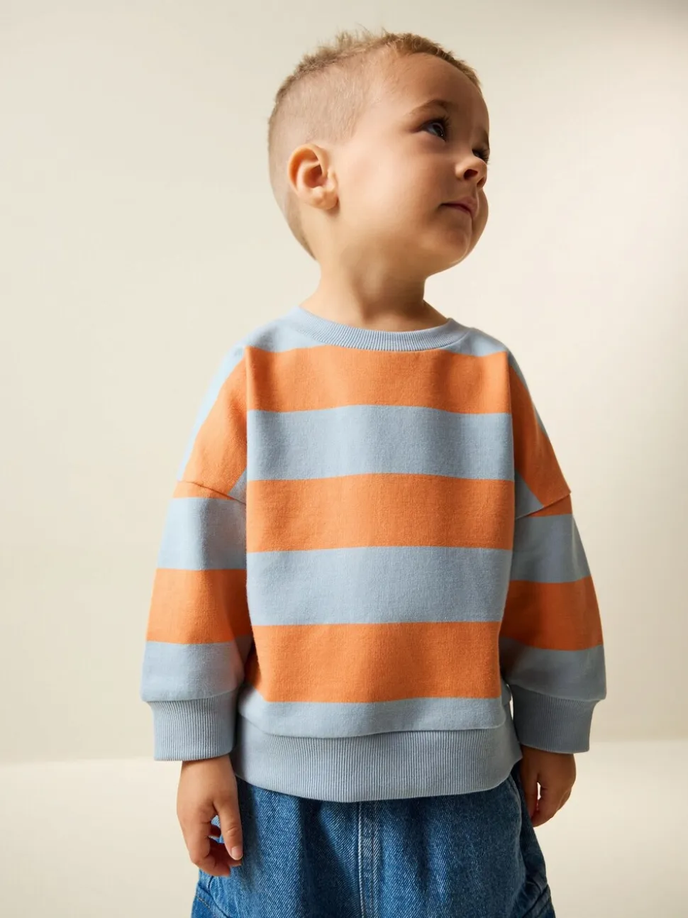 Orange & Blue Stripe - Sweatshirt met ronde hals en all-over print (3 mnd - 7 jr)