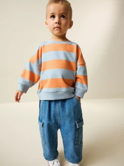 Orange & Blue Stripe - Sweatshirt met ronde hals en all-over print (3 mnd - 7 jr)