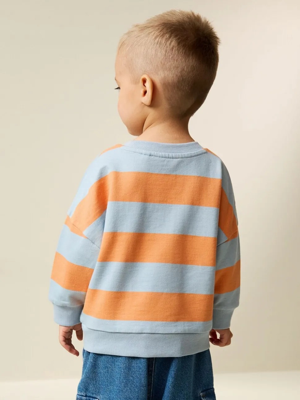 Orange & Blue Stripe - Sweatshirt met ronde hals en all-over print (3 mnd - 7 jr)