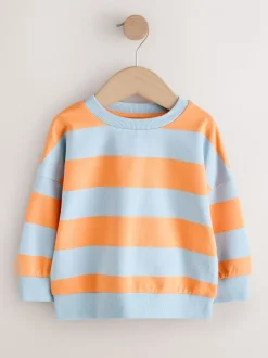 Orange & Blue Stripe - Sweatshirt met ronde hals en all-over print (3 mnd - 7 jr)