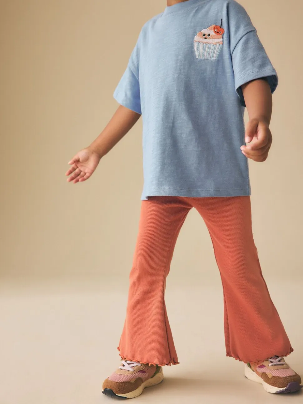 Orange Brown - Geribbelde flare legging (3 mnd-7 jr)