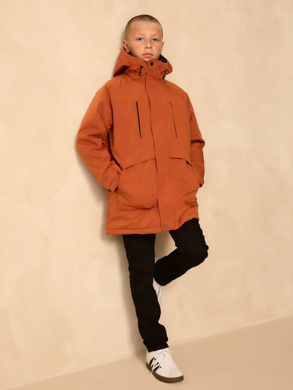 Oranje - Regenbestendige parka met fleecevoering (3-16jr)