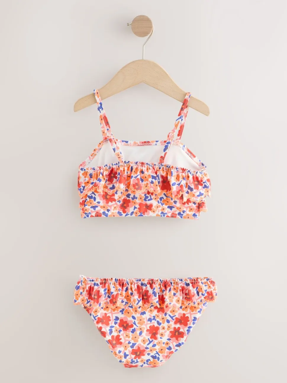Oranje fijn gebloemd - Bikini met ruches (3-16jaar)