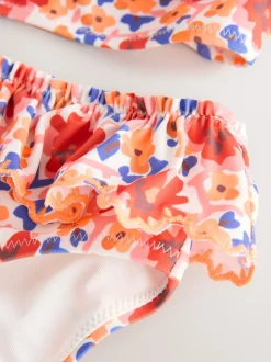 Oranje fijn gebloemd - Bikini met ruches (3-16jaar)
