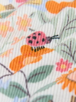 Oranje fijn gebloemd - Long Sleeve Ribbed Frill Top (3mths-7yrs)