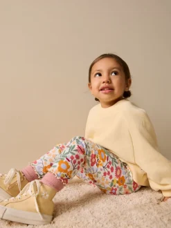 Oranje fijn gebloemd - Ribbed Leggings (3mths-7yrs)