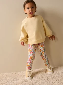 Oranje fijn gebloemd - Ribbed Leggings (3mths-7yrs)